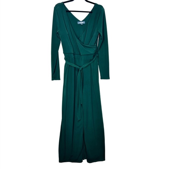 Modcloth Green V-Neck Long Sleeve Jumpsuit F26 - Picture 1 of 8